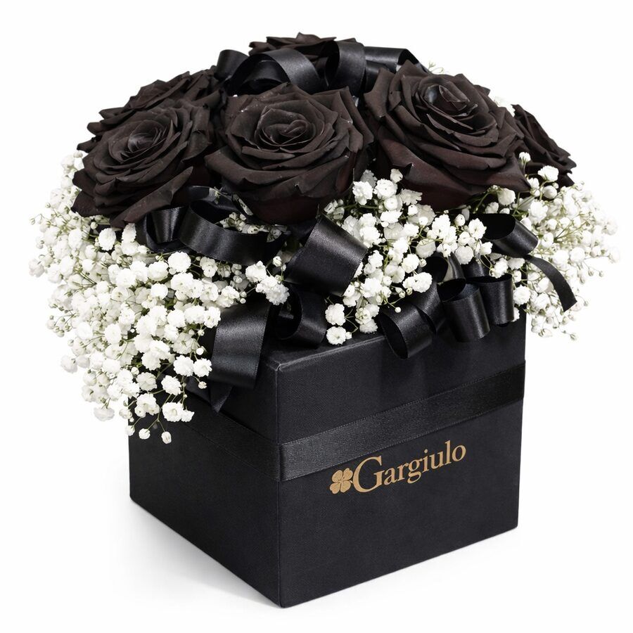 Rose nere in box elegante con fiocco, categoria Edizioni Speciali